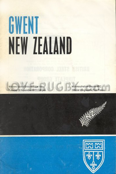 1972 Gwent v New Zealand  Rugby Programme